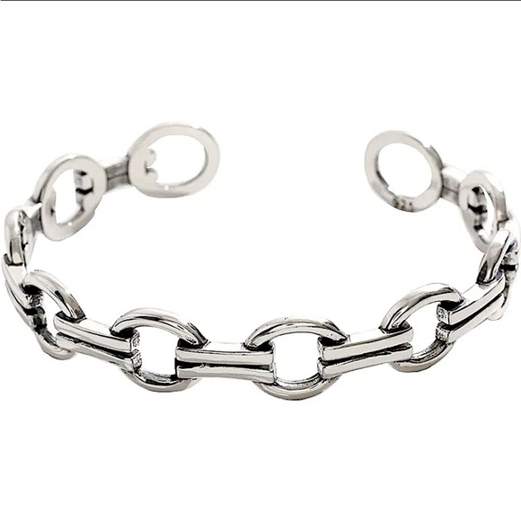 Sterling Silver Chain Link Design Minimalist Bangle Cuff Unisex Bracelet - Picture 3 of 6